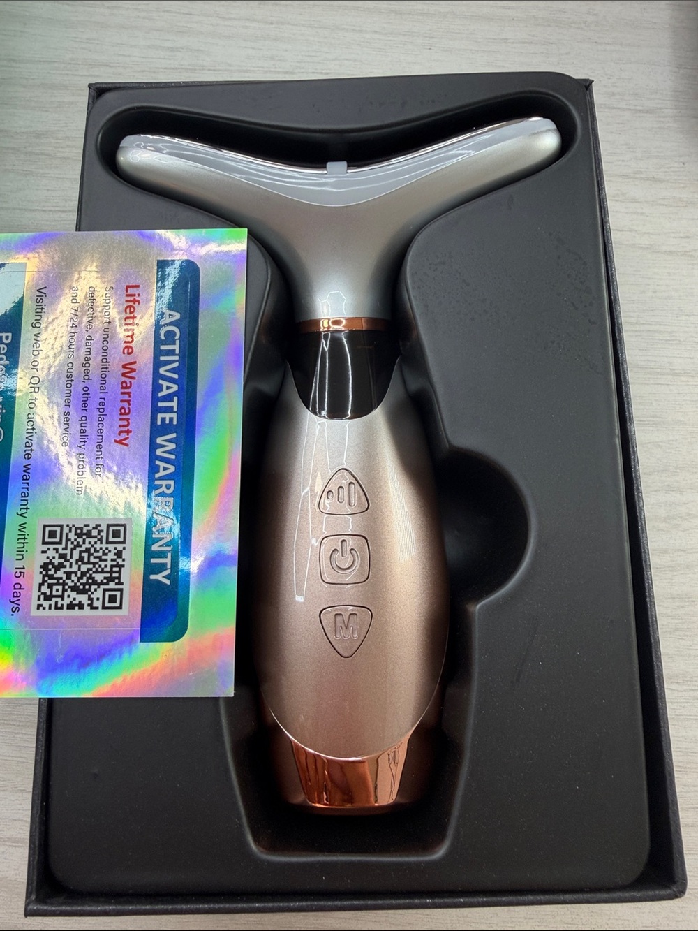 Facial T-Bar Massager with LED - Rose Gold